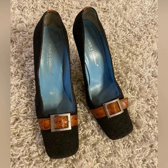 Dolce &Gabbana denim/leather heels size 6.5 - Picture 1 of 8